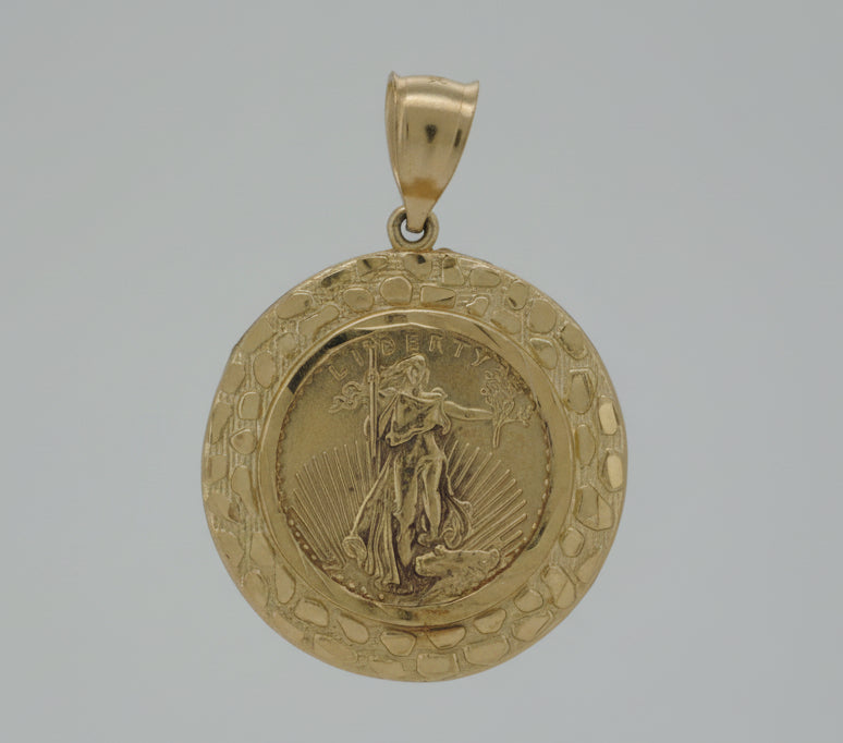 10K YELLOW GOLD LIBERTY WITH NUGGET DESIGN PENDANT