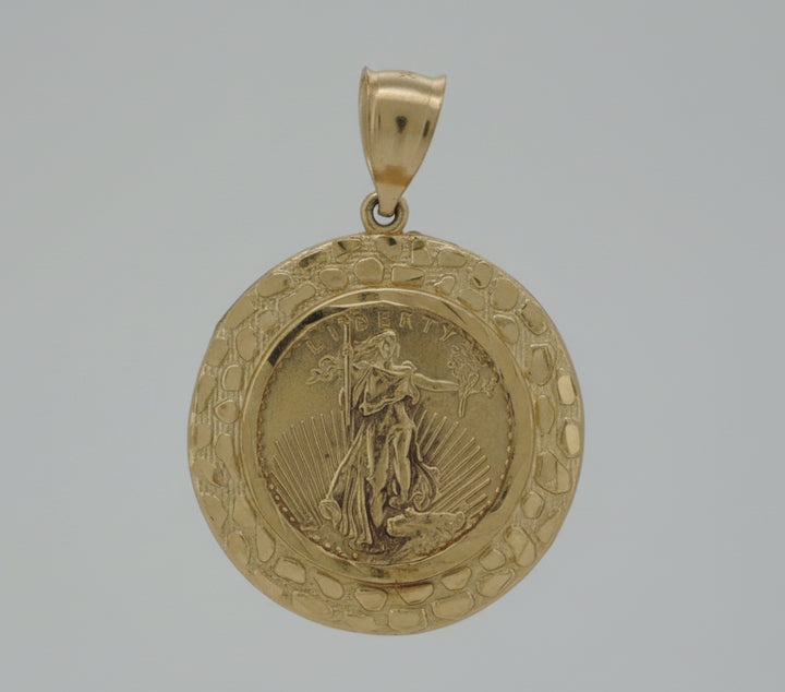 10K YELLOW GOLD LIBERTY WITH NUGGET DESIGN PENDANT