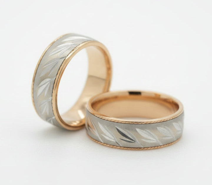 14K WHITE GOLD AND YELLOW GOLD HIS AND HER WEDDING BANDS