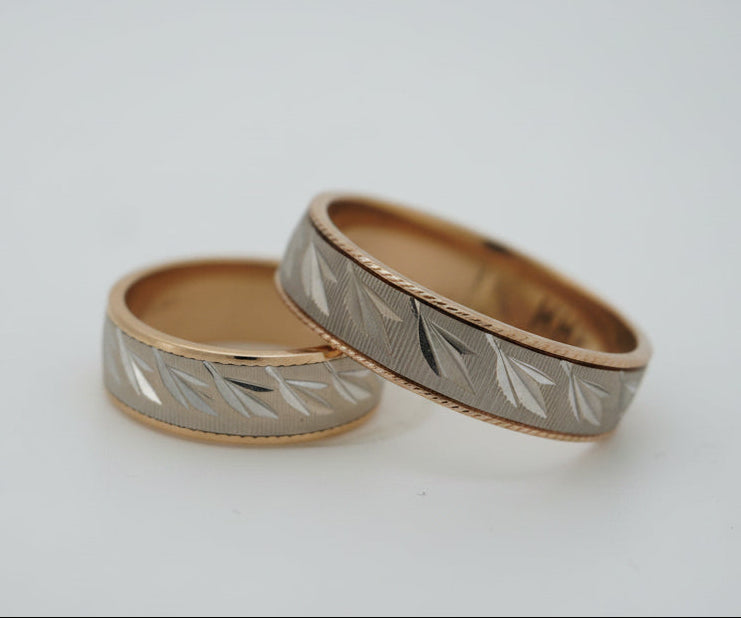 14K WHITE GOLD AND YELLOW GOLD HIS AND HER WEDDING BANDS