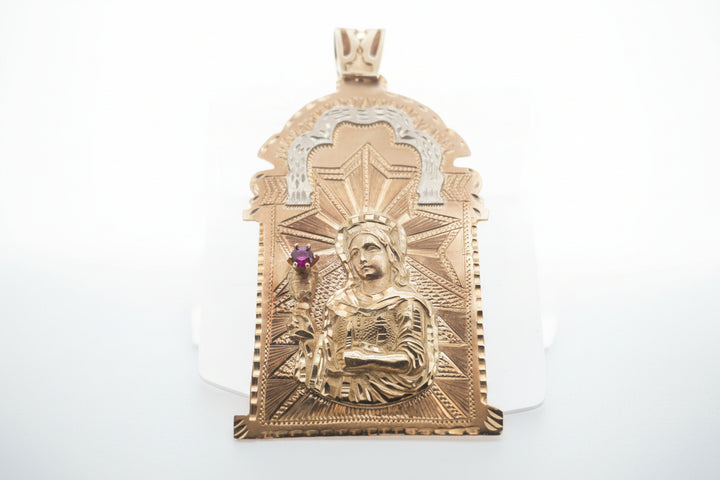10K YELLOW GOLD SAINT BARBARA PENDANT WITH RUBY STONE
