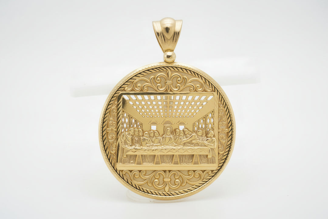 10K YELLOW GOLD CIRCLE LAST SUPPER  PENDANT