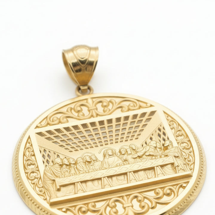 10K YELLOW GOLD CIRCLE LAST SUPPER  PENDANT