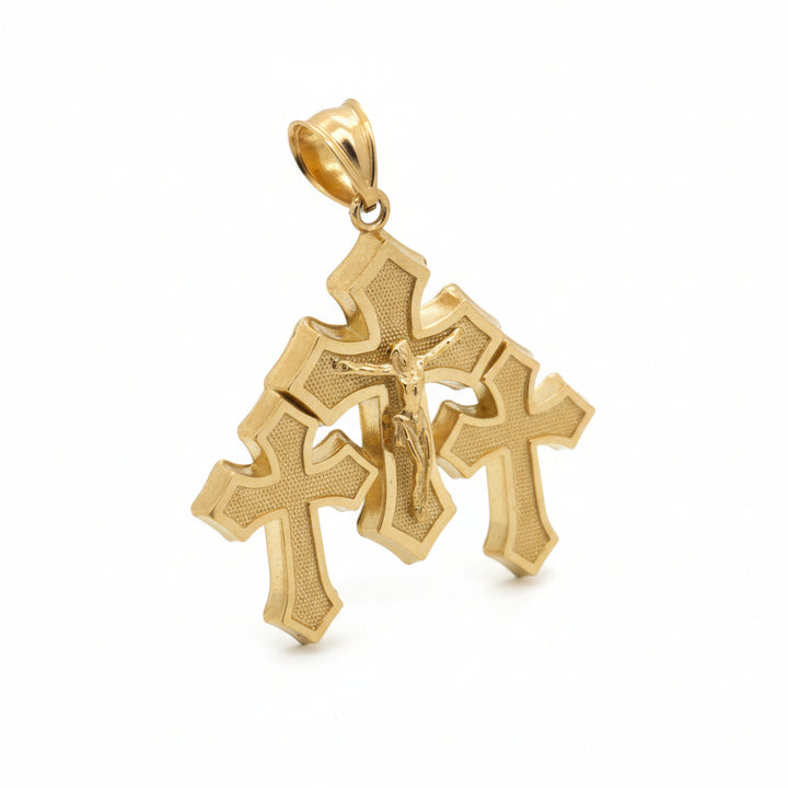 10K YELLOW GOLD TRIPLE CROSS WITH JESUS PENDANT