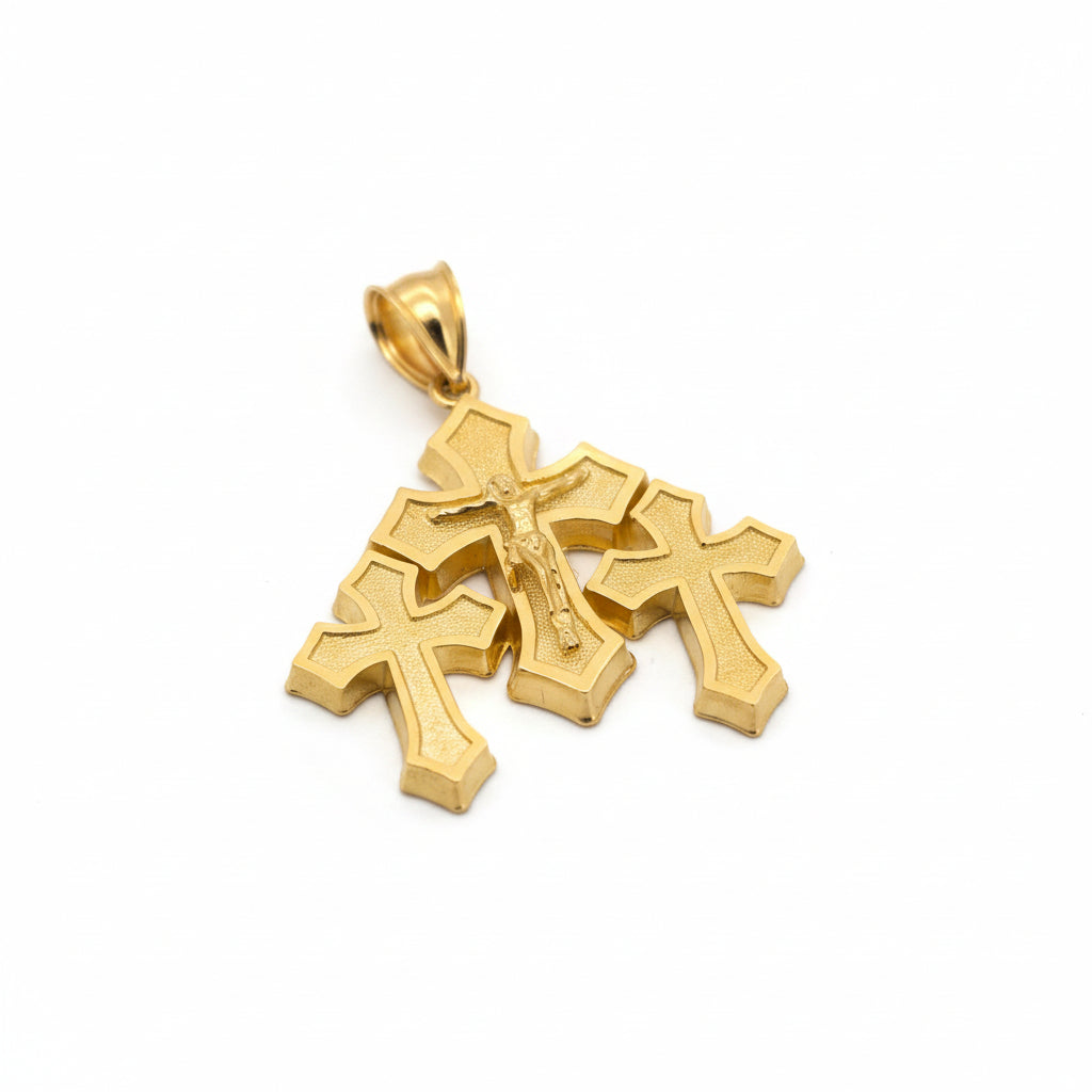 10K YELLOW GOLD TRIPLE CROSS WITH JESUS PENDANT