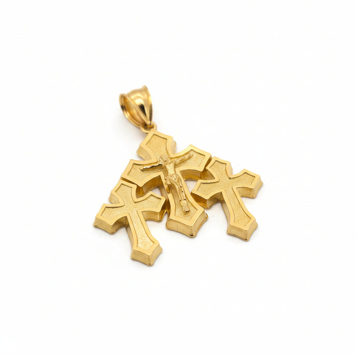 10K YELLOW GOLD TRIPLE CROSS WITH JESUS PENDANT