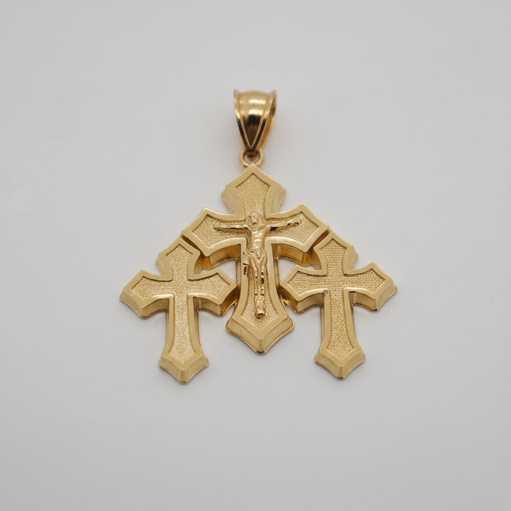 10K YELLOW GOLD TRIPLE CROSS WITH JESUS PENDANT