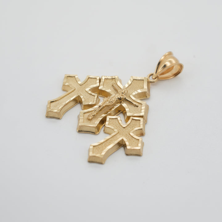 10K YELLOW GOLD TRIPLE CROSS WITH JESUS PENDANT