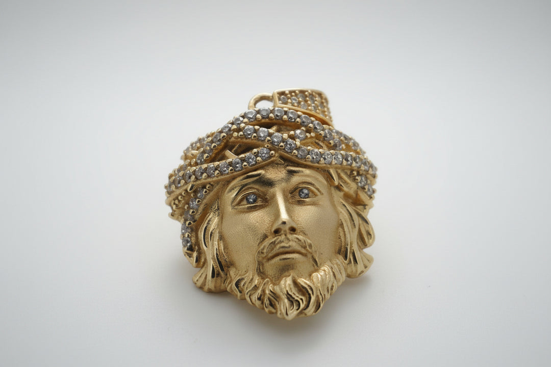 10K YELLOW GOLD JESUS FACE WITH CZ PENDANT