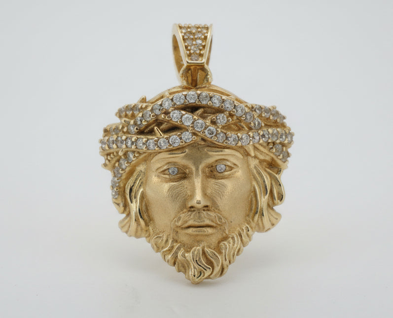 10K YELLOW GOLD JESUS FACE WITH CZ PENDANT