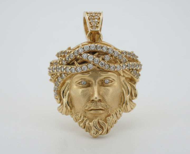 10K YELLOW GOLD JESUS FACE WITH CZ PENDANT