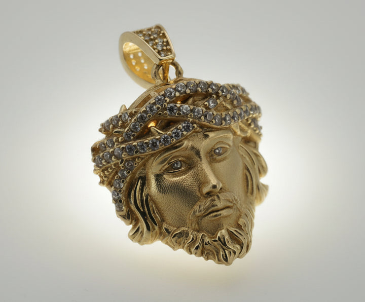 10K YELLOW GOLD JESUS FACE WITH CZ PENDANT