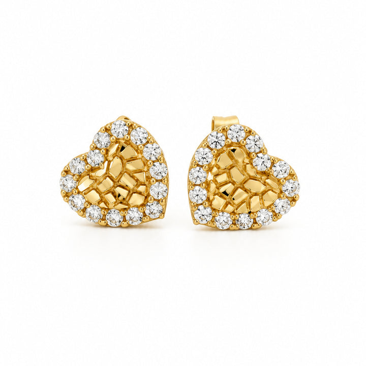 10K YELLOW HEART NUGGET WITH CZ EARRINGS