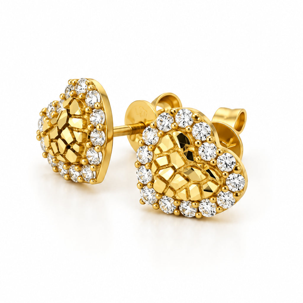 10K YELLOW HEART NUGGET WITH CZ EARRINGS