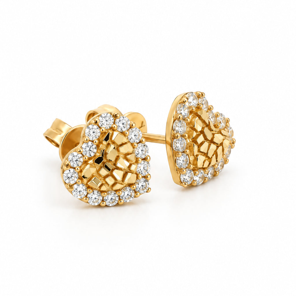 10K YELLOW HEART NUGGET WITH CZ EARRINGS