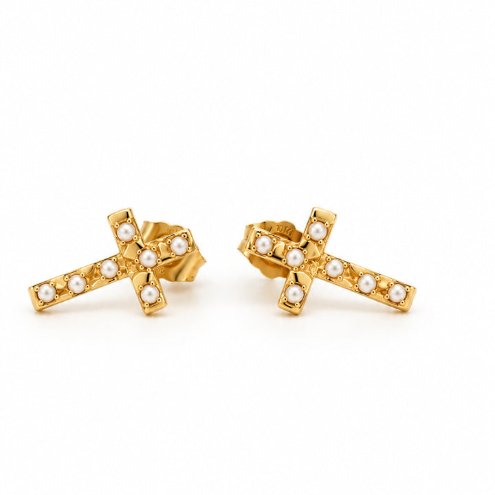 10K YELLOW CROSS NUGGET WITH CZ  EARRINGS