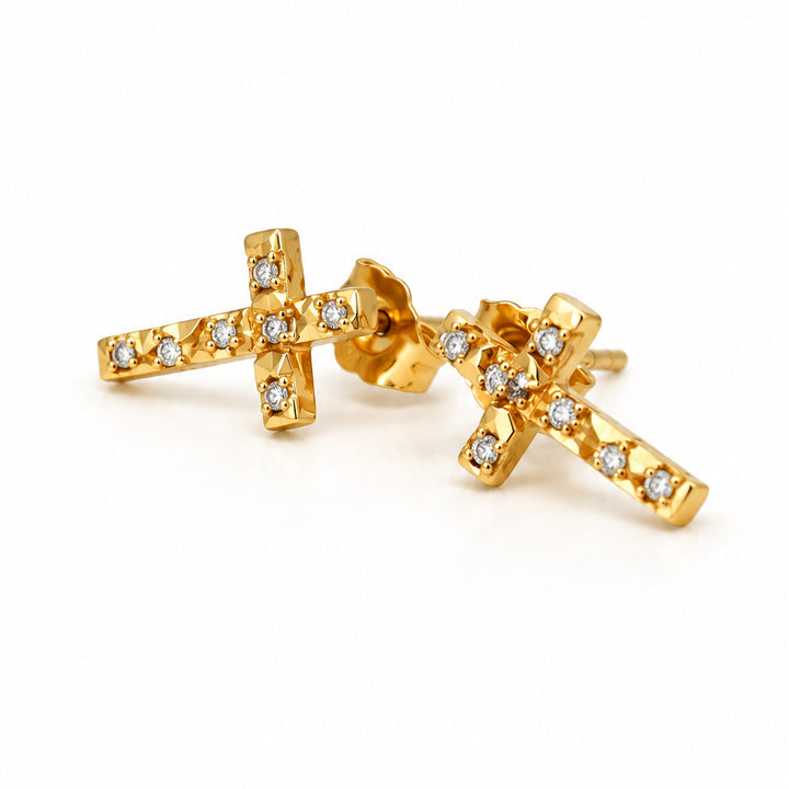 10K YELLOW CROSS NUGGET WITH CZ  EARRINGS