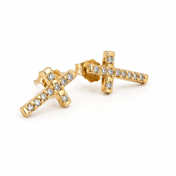 10K YELLOW CROSS NUGGET WITH CZ  EARRINGS