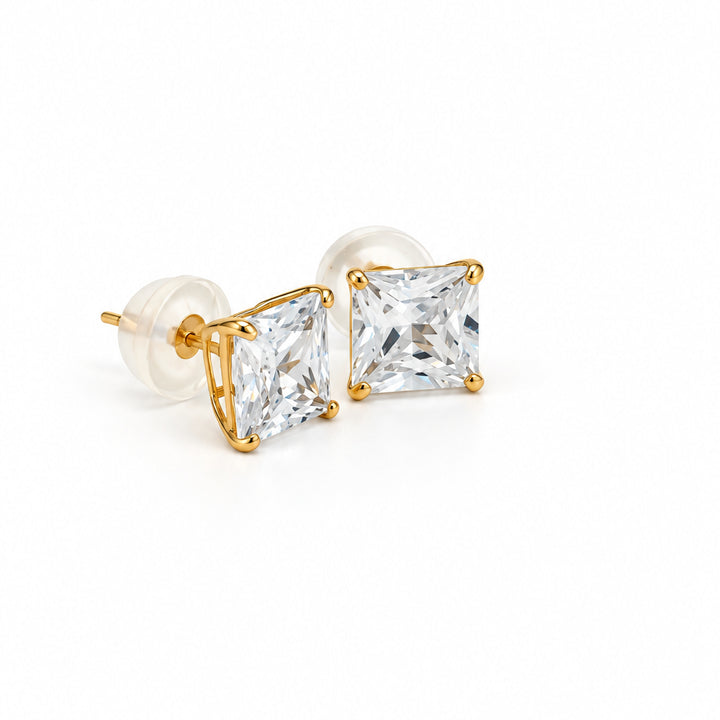 14K YELLOW PRINCESS CUT SQUARE CUT CZ  EARRINGS