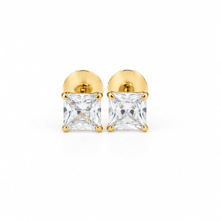 14K YELLOW PRINCESS CUT SQUARE CUT CZ  EARRINGS