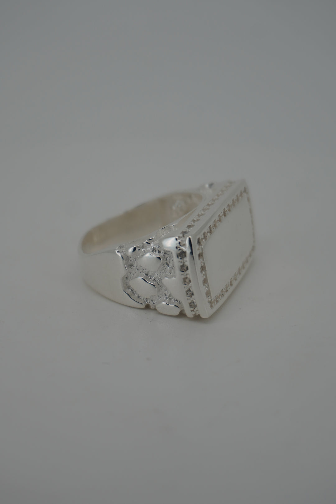 925 STERLING SILVER ID NUGGET MEN'S CZ RING