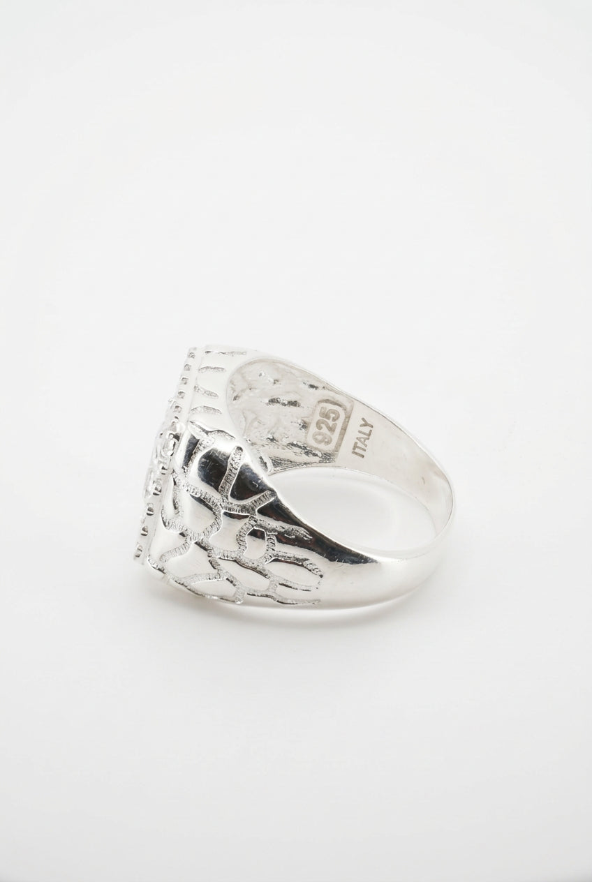 925 STERLING SILVER SAINT JUDE NUGGET MEN'S CZ RING