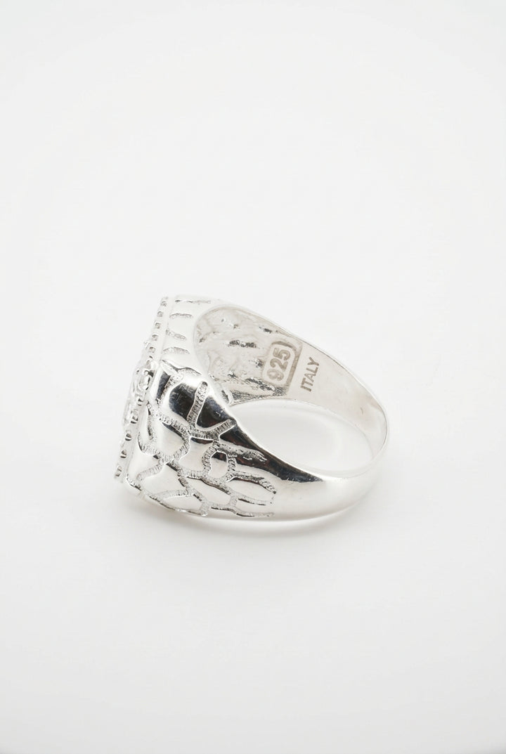 925 STERLING SILVER SAINT JUDE NUGGET MEN'S CZ RING