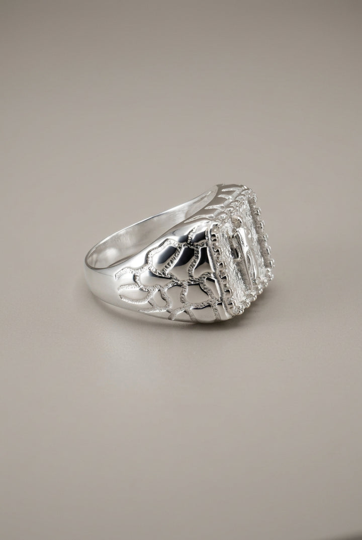925 STERLING SILVER SAINT JUDE NUGGET MEN'S CZ RING