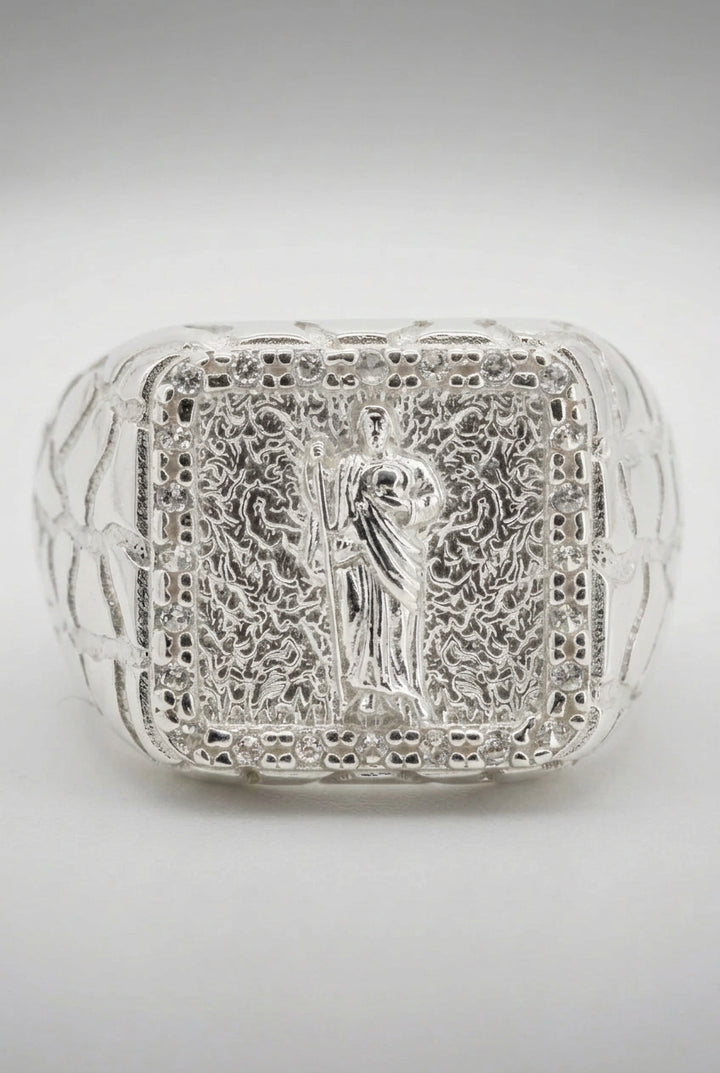925 STERLING SILVER SAINT JUDE NUGGET MEN'S CZ RING
