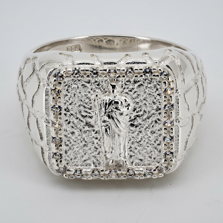 925 STERLING SILVER SAINT JUDE NUGGET MEN'S CZ RING