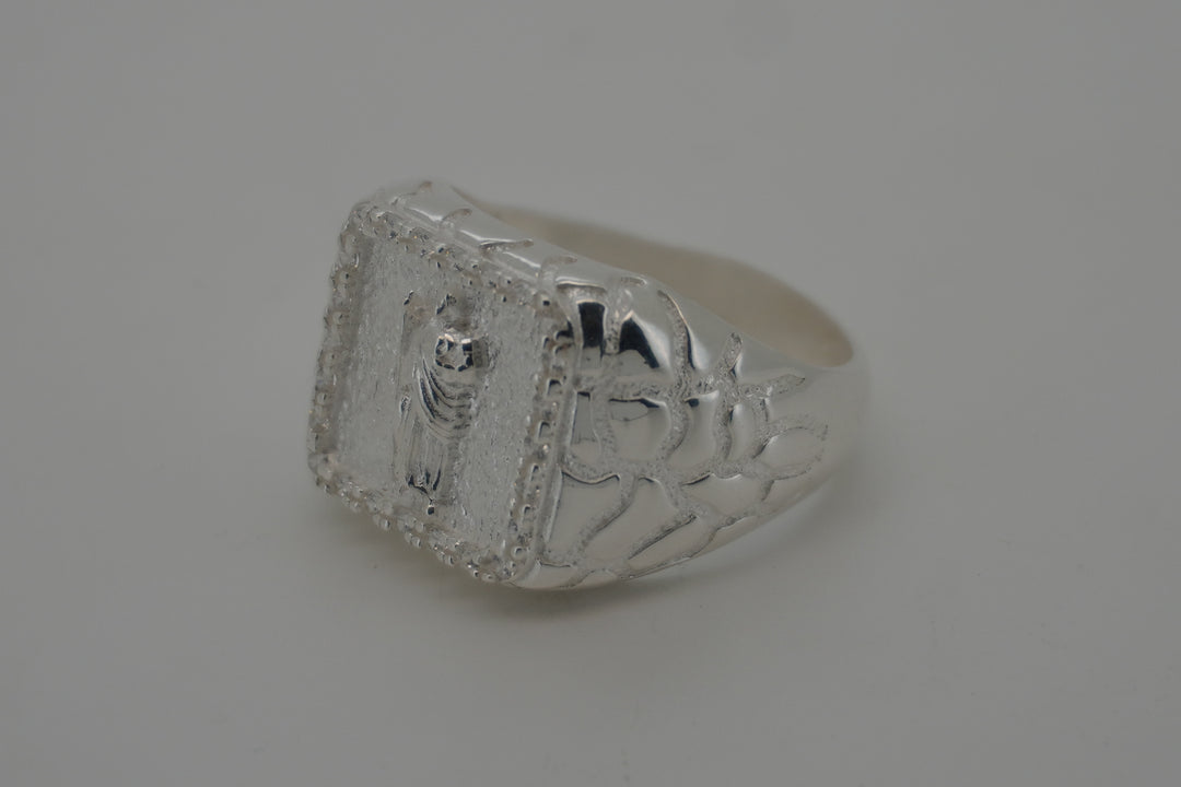 925 STERLING SILVER SAINT JUDE NUGGET MEN'S CZ RING
