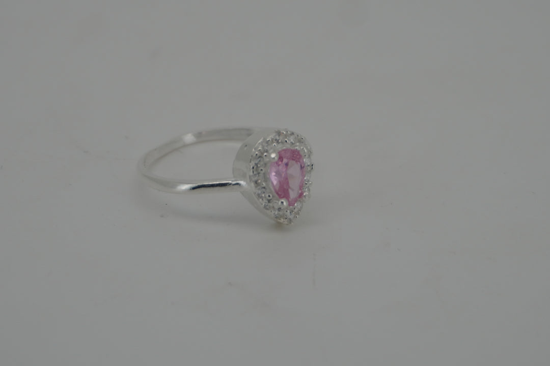 925 STERLING SILVER PINK CZ TEAR DROP SHAPE RING