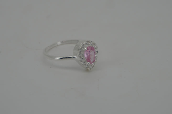 925 STERLING SILVER PINK CZ TEAR DROP SHAPE RING