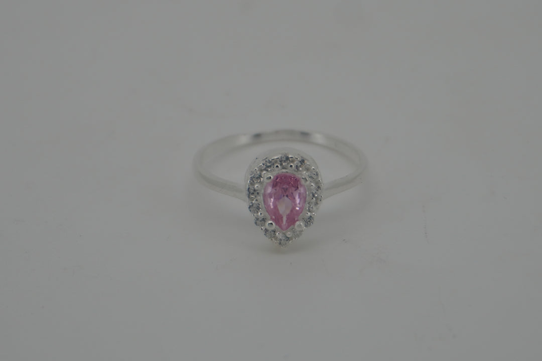 925 STERLING SILVER PINK CZ TEAR DROP SHAPE RING