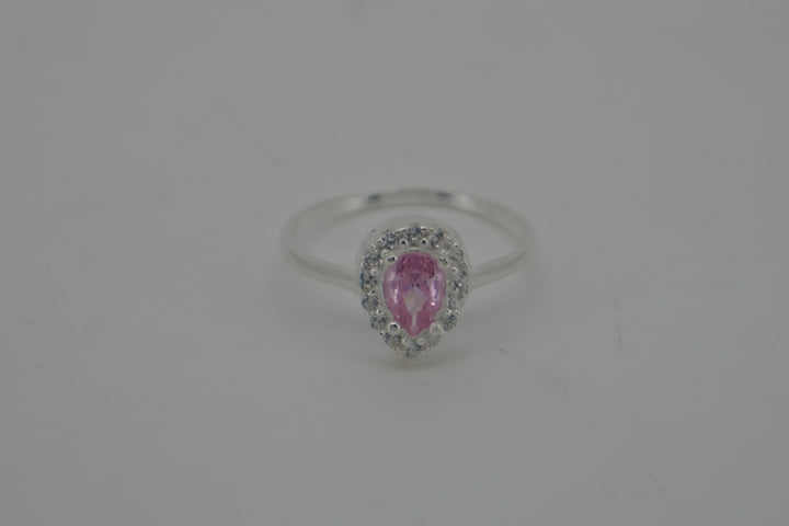 925 STERLING SILVER PINK CZ TEAR DROP SHAPE RING