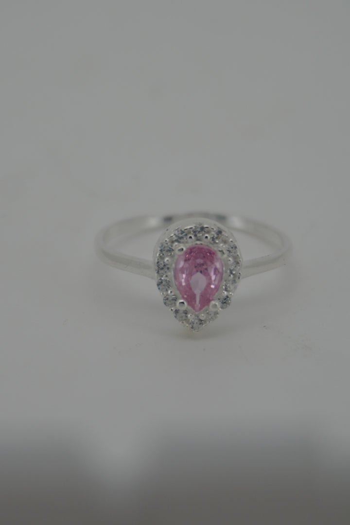 925 STERLING SILVER PINK CZ TEAR DROP SHAPE RING