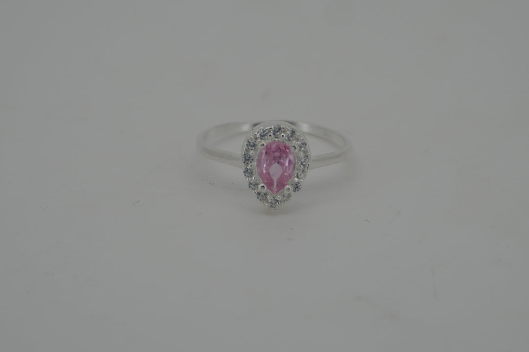 925 STERLING SILVER PINK CZ TEAR DROP SHAPE RING
