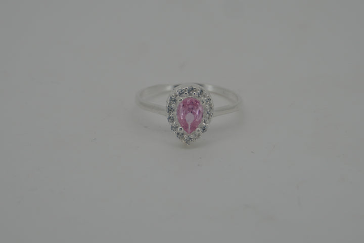 925 STERLING SILVER PINK CZ TEAR DROP SHAPE RING