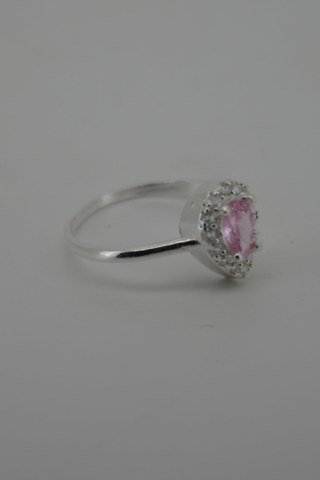 925 STERLING SILVER PINK CZ TEAR DROP SHAPE RING