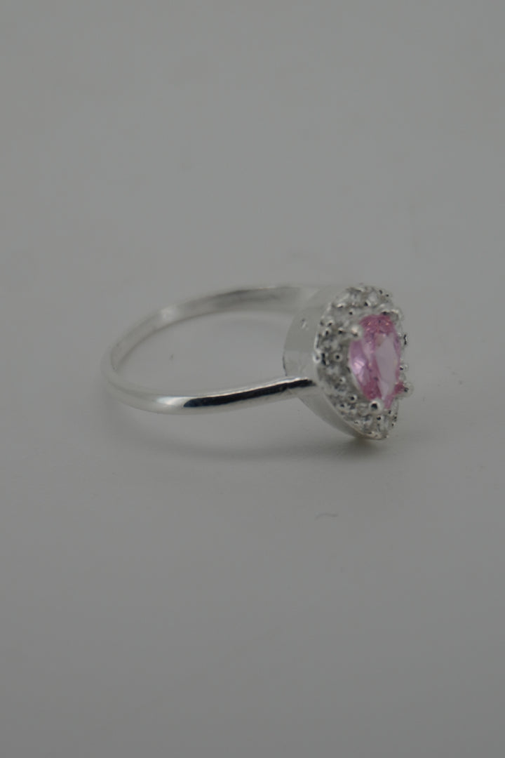 925 STERLING SILVER PINK CZ TEAR DROP SHAPE RING