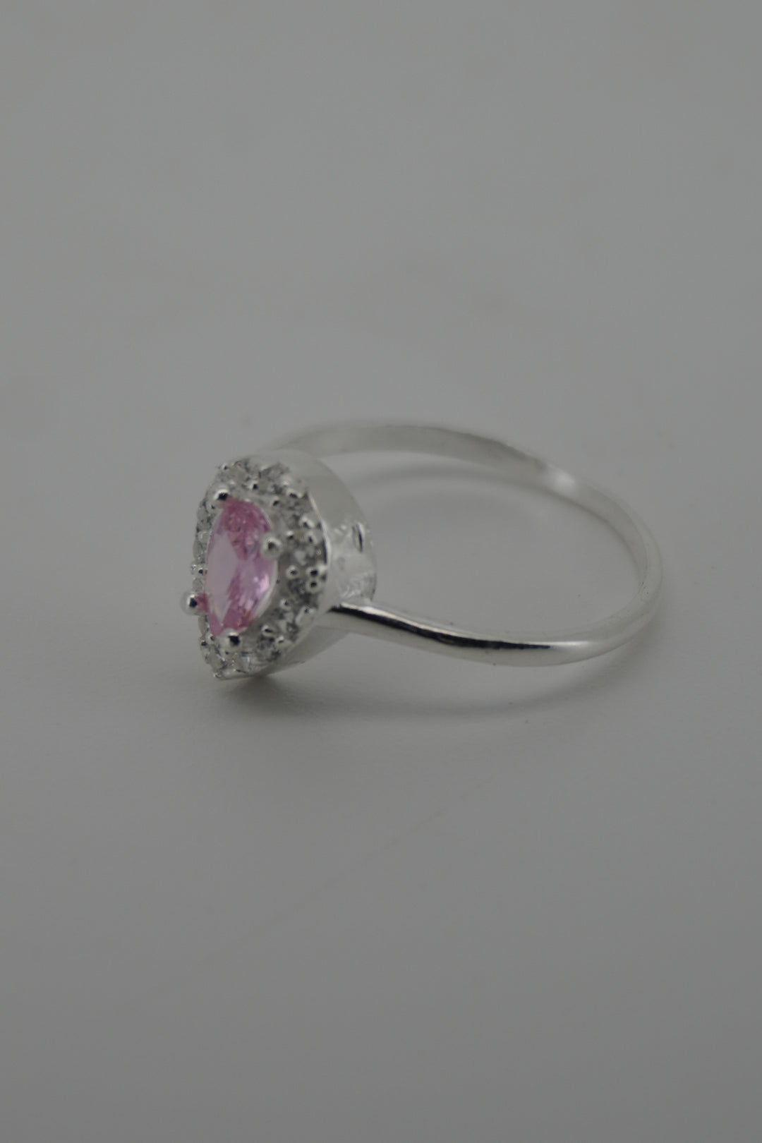 925 STERLING SILVER PINK CZ TEAR DROP SHAPE RING