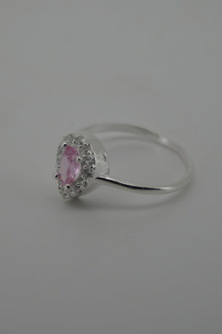 925 STERLING SILVER PINK CZ TEAR DROP SHAPE RING