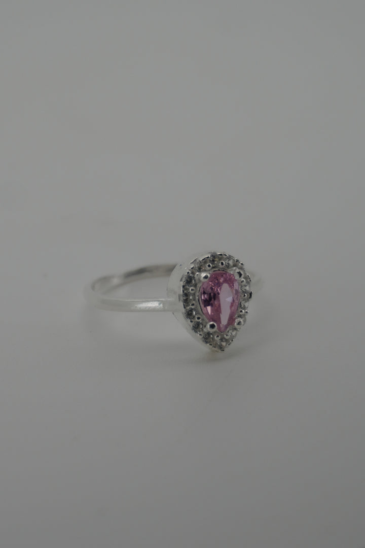 925 STERLING SILVER PINK CZ TEAR DROP SHAPE RING