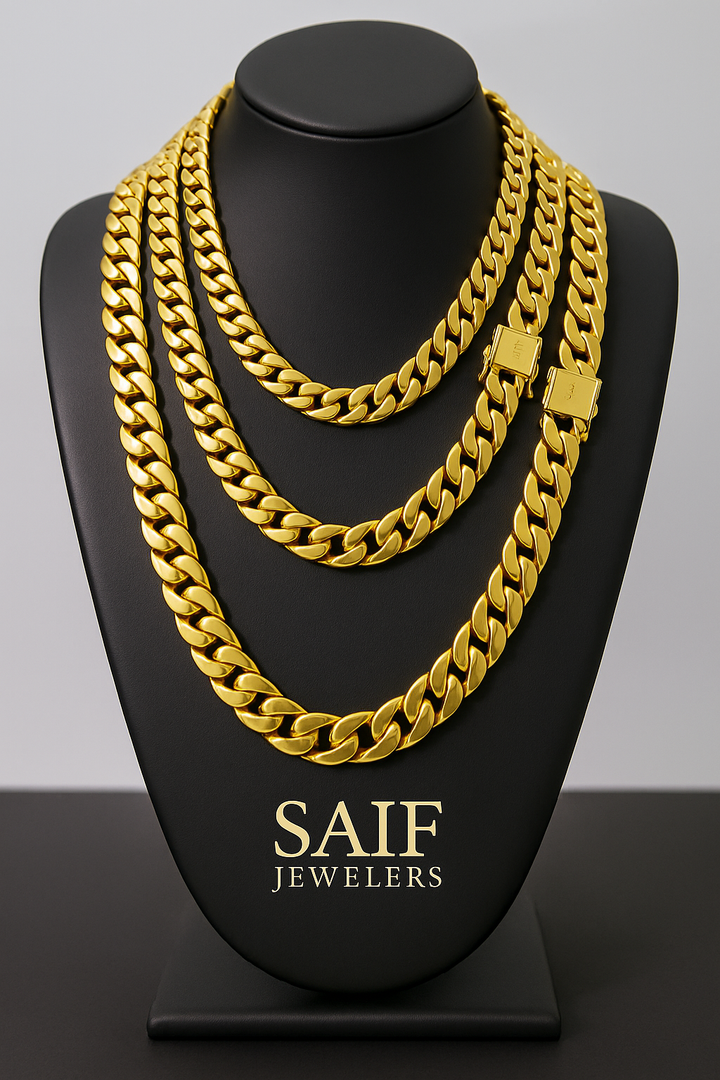 GOLD SEMI SOLID MIAMI CUBAN LINK CHAIN 10K / 14K