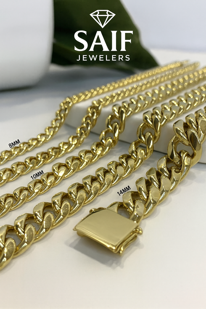 GOLD SEMI SOLID MIAMI CUBAN LINK CHAIN 10K / 14K
