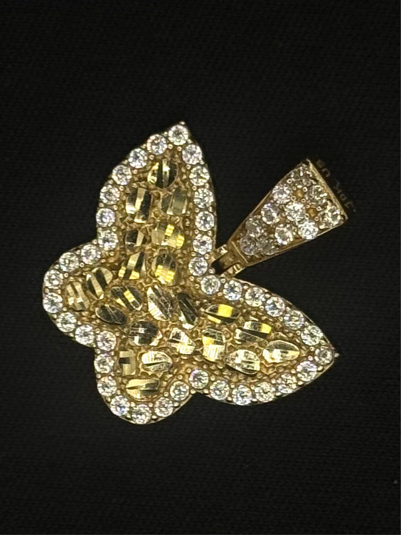 10K GOLD DIA CUT NUGGET CUT CZ BUTTERFLY PENDANT
