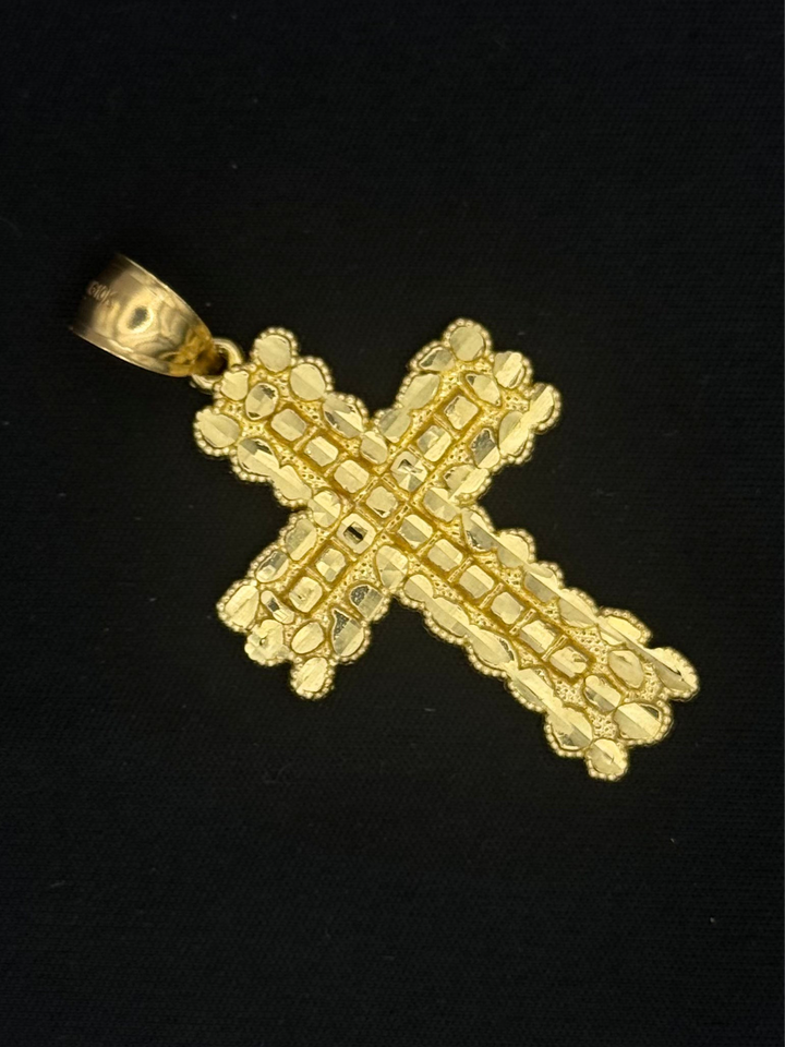 10K GOLD NUGGET CUT CROSS PENDANT