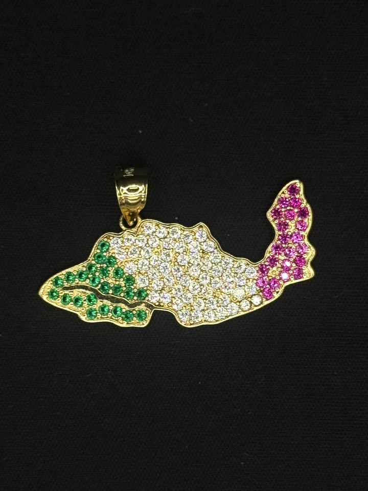 10K GOLD TRI COLOR MEXICO FLAG PENDANT