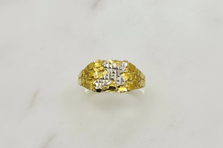 10K GOLD TWO TONE CROSS NUGGET RING
