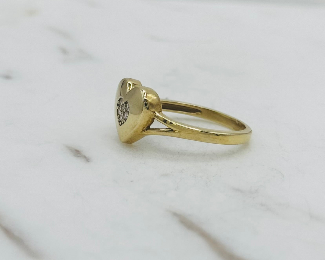 10K GOLD HEART WITH CZ RING